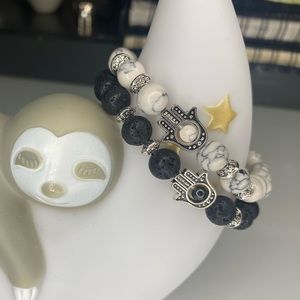 Kundalini Yoga Bracelets (set of two) Howlite (White) and Lava Stone (Black)